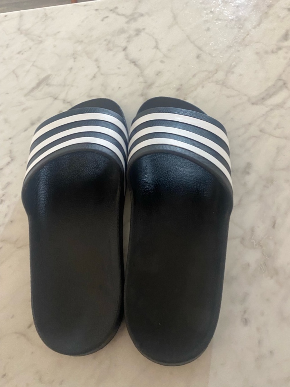 Black Adidas Slide Sandals with White Striped Strap unisex size 9